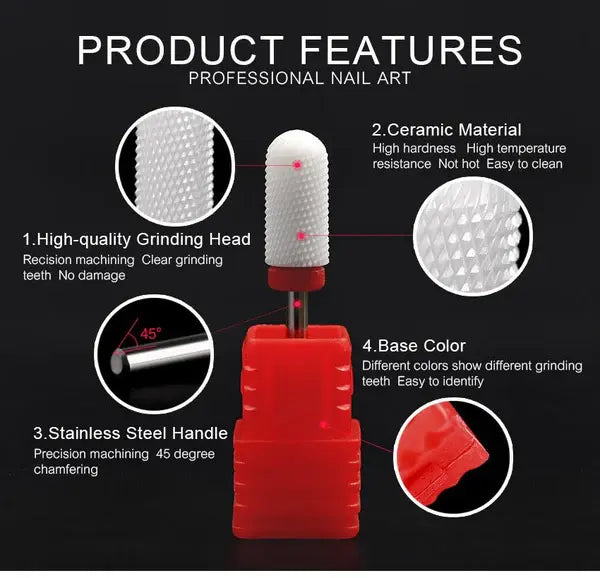 Round Head Ceramic Nail Drill Bit for Electric Manicure Machine – Nail Drill Tool for Salon & DIY Nail Care