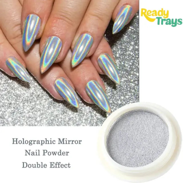 Holographic Solid Mirror Nail Glitter Chrome Powder Metallic Laser Dust Shimmer Pigment for Manicure Decoration