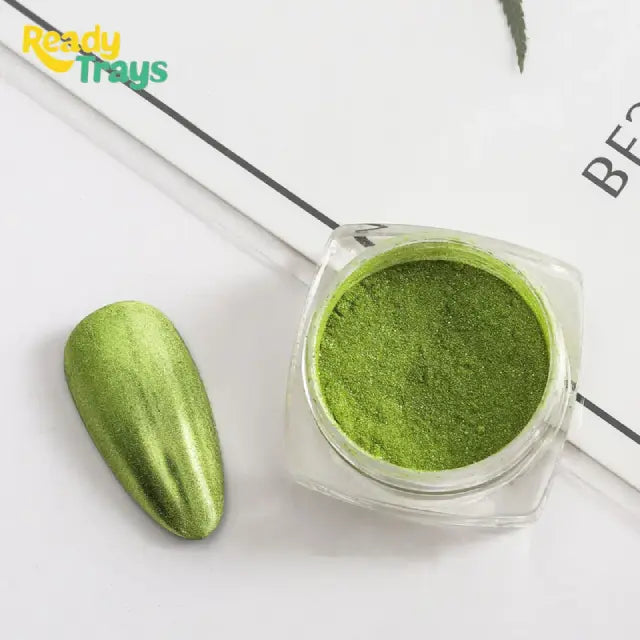Lime Green Mirror Chrome Nail Powder – Mirror Effect Pigment Glitter for Manicure