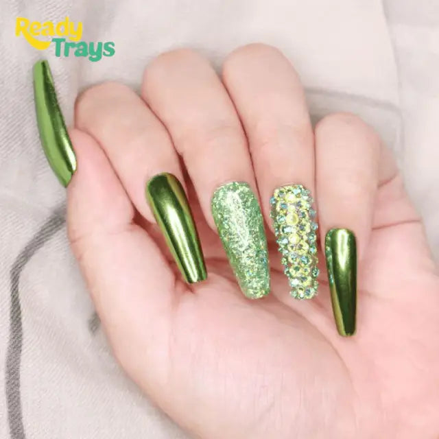 Lime Green Mirror Chrome Nail Powder – Mirror Effect Pigment Glitter for Manicure