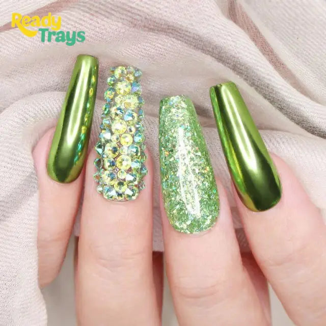 Lime Green Mirror Chrome Nail Powder – Mirror Effect Pigment Glitter for Manicure