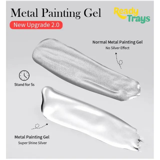 Born Pretty Metallic Painting Gel Silver Nail Polish | 3D Mirror Effect Metal Gel | Glossy Soak Off Nail Art Gel | DIY Drawing Polish | UV LED Compatible | 5ml Vanish