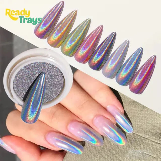 Holographic Solid Mirror Nail Glitter Chrome Powder Metallic Laser Dust Shimmer Pigment for Manicure Decoration