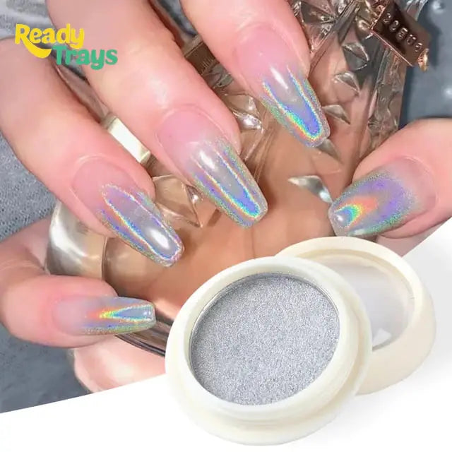 Holographic Solid Mirror Nail Glitter Chrome Powder Metallic Laser Dust Shimmer Pigment for Manicure Decoration