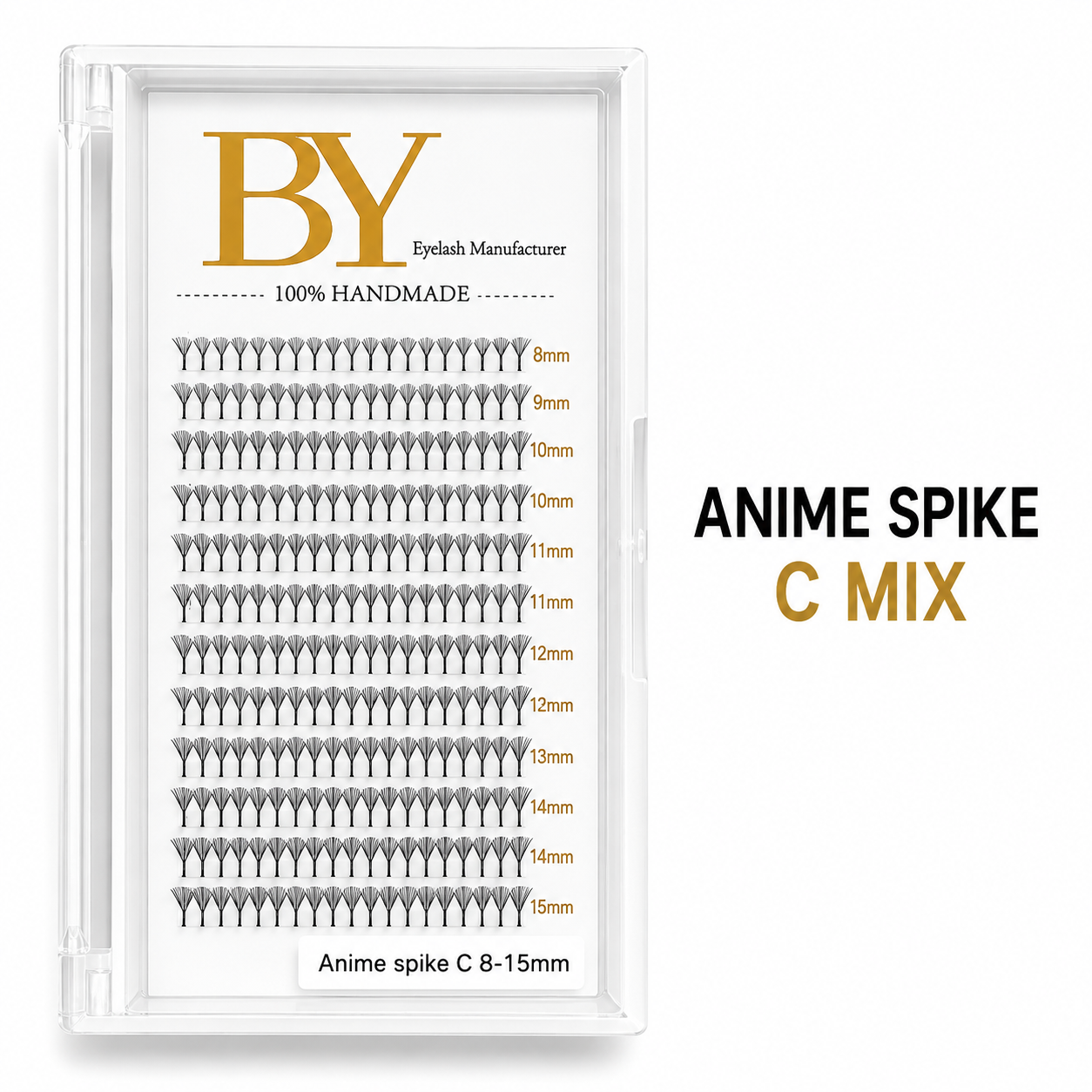 Anime Spike Lash Extensions BY | Premium Handmade Spiked Volume Fans | C Curl Mixed Tray (8-15mm) – Professional Lash Supplies