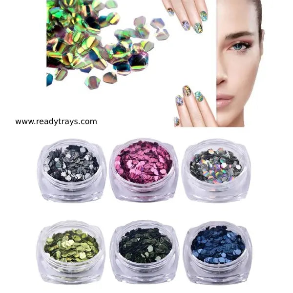 Set of 6 Shimmering Mermaid Hexagon Nail Sequins – Holographic Fish Scale Glitter for Nail Art Decoration