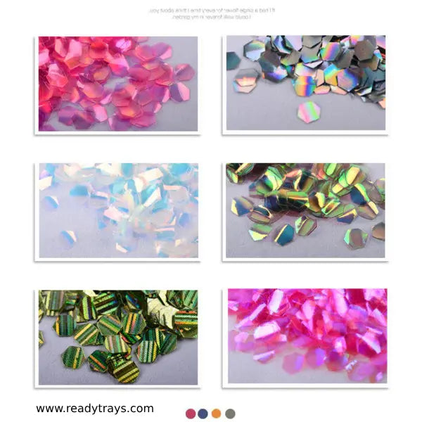Set of 6 Shimmering Mermaid Hexagon Nail Sequins – Holographic Fish Scale Glitter for Nail Art Decoration