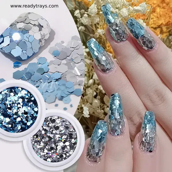 Set of 6 Shimmering Mermaid Hexagon Nail Sequins – Holographic Fish Scale Glitter for Nail Art Decoration