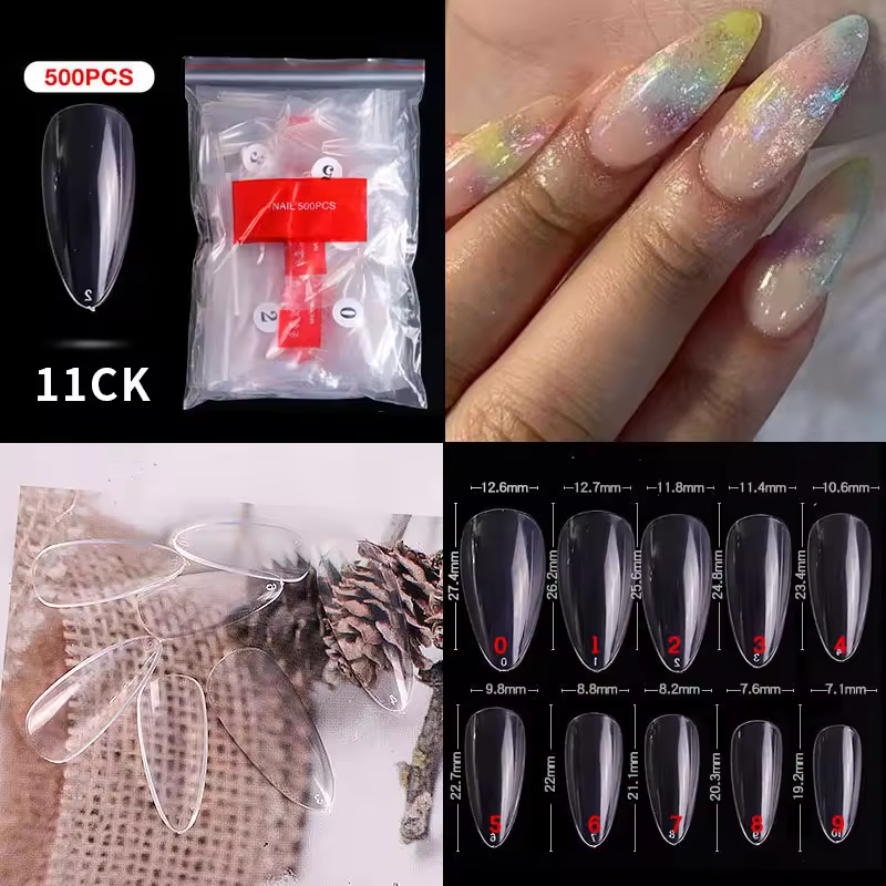 500PCS Clear Almond Nail Tips – Full Cover False Nail Tips for Acrylic, Gel, Poly Gel & Press-On Nail Extensions