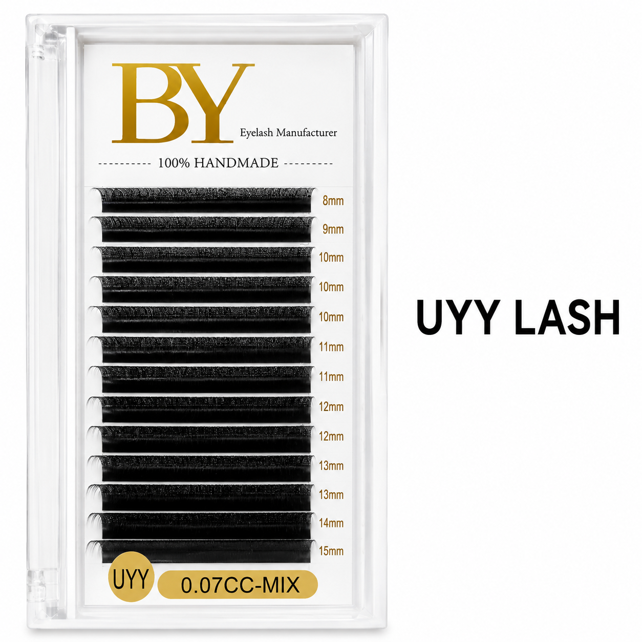 UYY Lash Extensions BY | Premium Handmade U-Curl Y-Tip Fans | 0.07mm CC Curl Mixed Tray (8-15mm) – Professional Lash Supplies