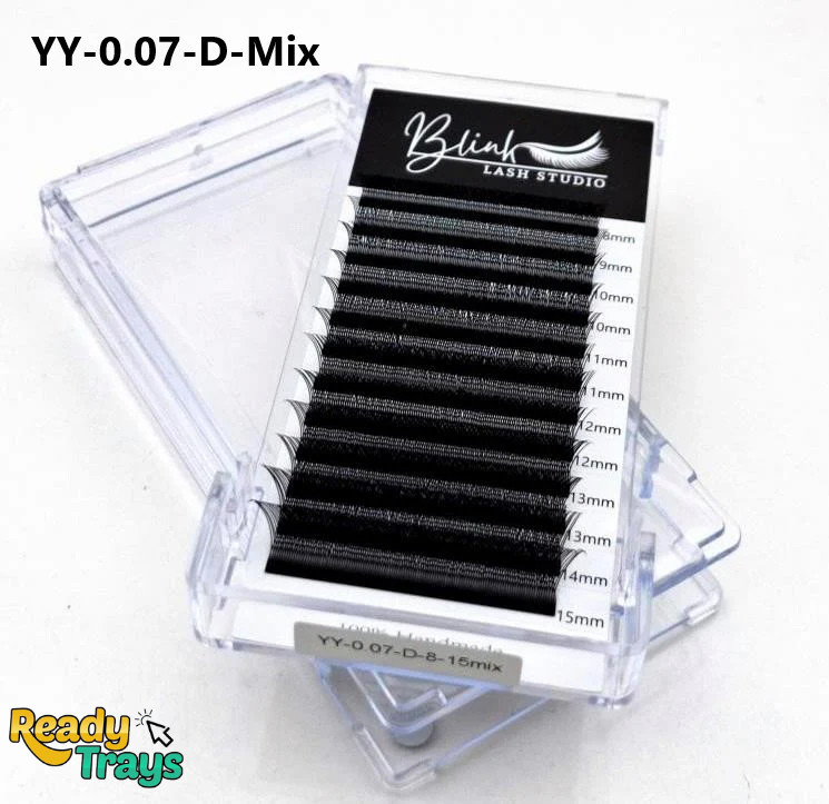 BLINK YY Lashes – 2D Pre-Made Volume Fans (0.07CC/0.07D) – Y-Shape Eyelash Extensions, Soft & Natural, Mixed Lengths