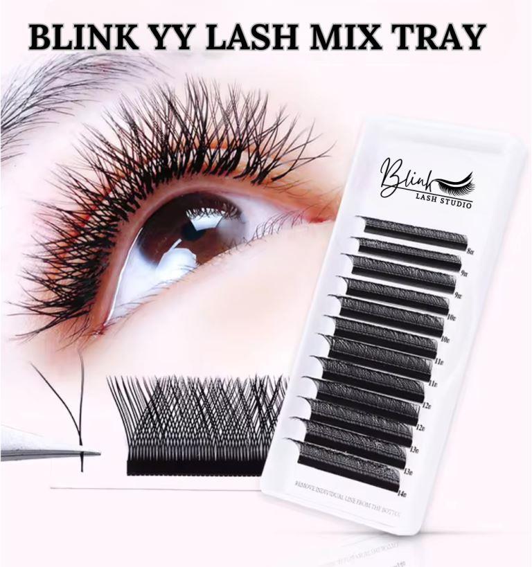 BLINK YY Lashes – 2D Pre-Made Volume Fans (0.07CC/0.07D) – Y-Shape Eyelash Extensions, Soft & Natural, Mixed Lengths