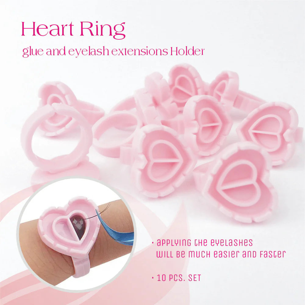 Eyelash Glue Rings – Adhesive Holders for Lash Extensions (Pink, Round/Heart Shape, Plastic)