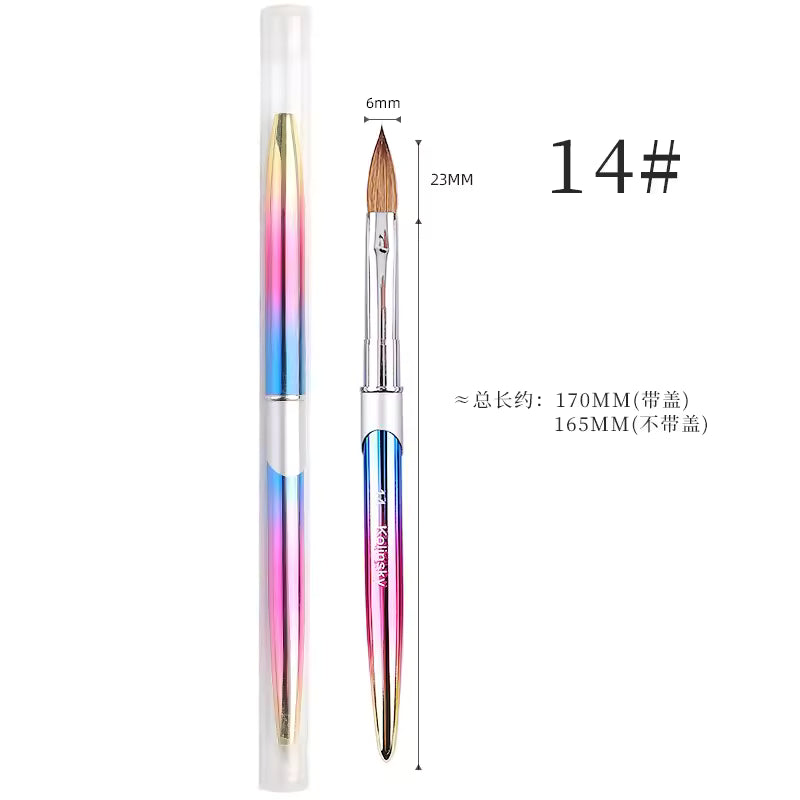 Acrylic Nail Art Brush #14 โ Rainbow Chrome Handle, 6mm Oval Brush for Acrylic & Gel