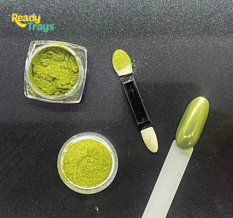 Lime Green Mirror Chrome Nail Powder – Mirror Effect Pigment Glitter for Manicure