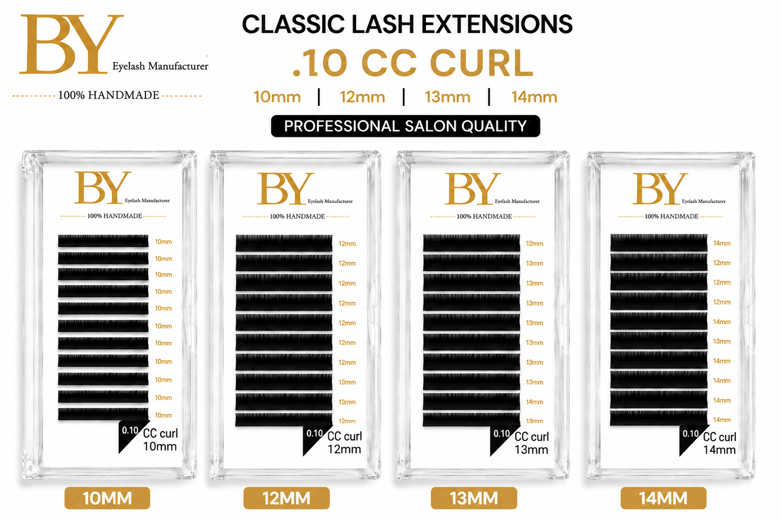 BY Classic Eyelash Extensions .10 CC Curl | 10mm, 12mm, 13mm & 14mm