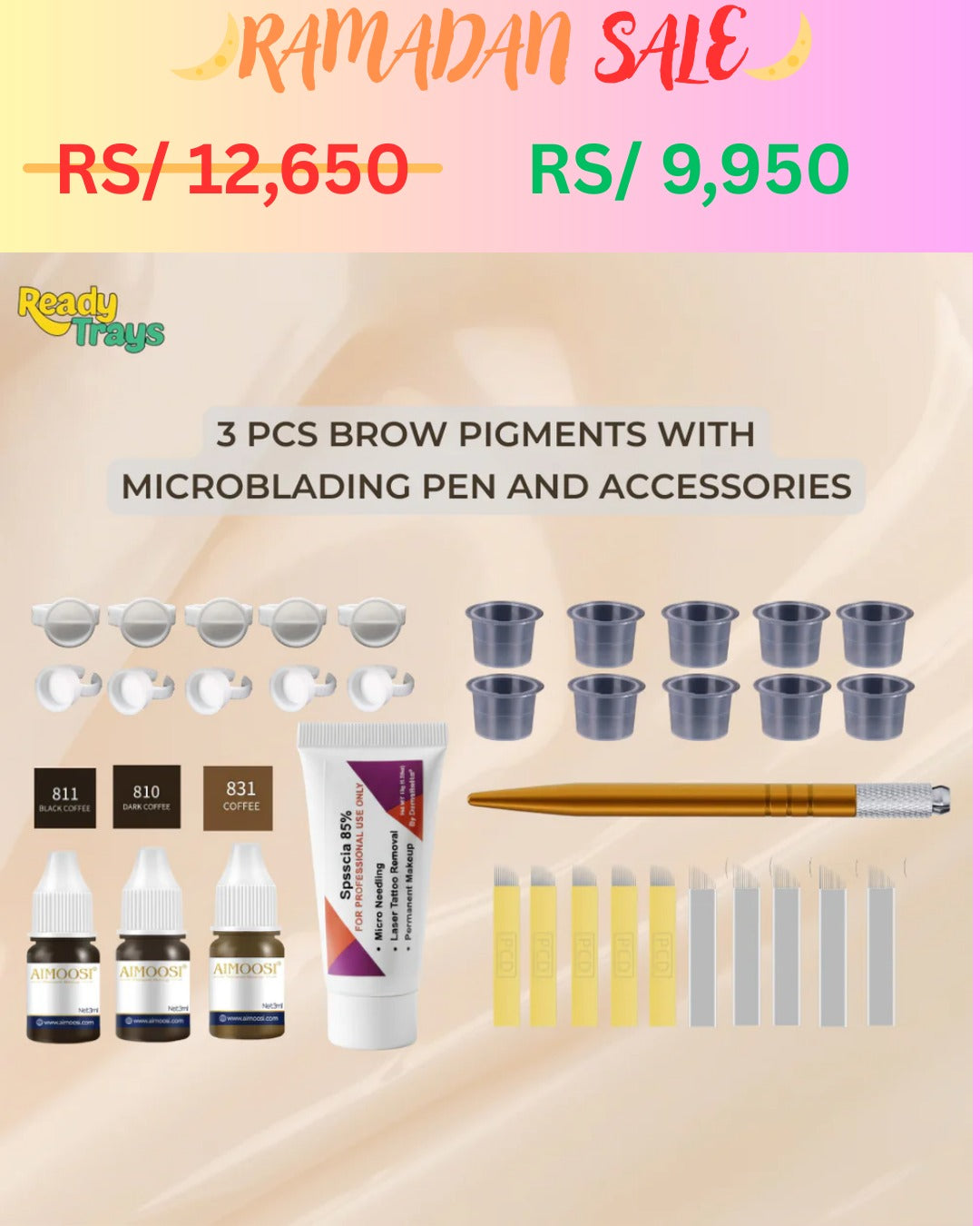 Professional Microblading Brow Kit – 3 Coffee Pigments with Complete Tool Set