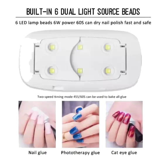 SUN Mini UV LED Nail Lamp 6W – Compact Nail Dryer for Gel Polish and Soak-Off Gel