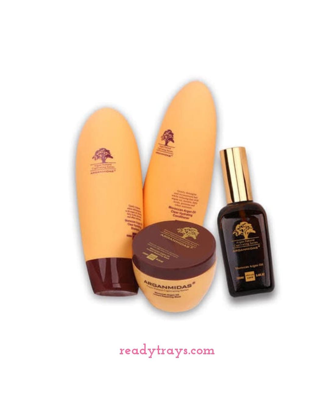 Pack of 4 Pure Arganmidas Moroccan Argan Oil Shampoo 200ml, Conditioner 200ml and Reparing Mask 300ml, Hair Serum 50ml