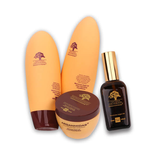 Pack of 4 Pure Arganmidas Moroccan Argan Oil Shampoo 200ml, Conditioner 200ml and Reparing Mask 300ml, Hair Serum 50ml