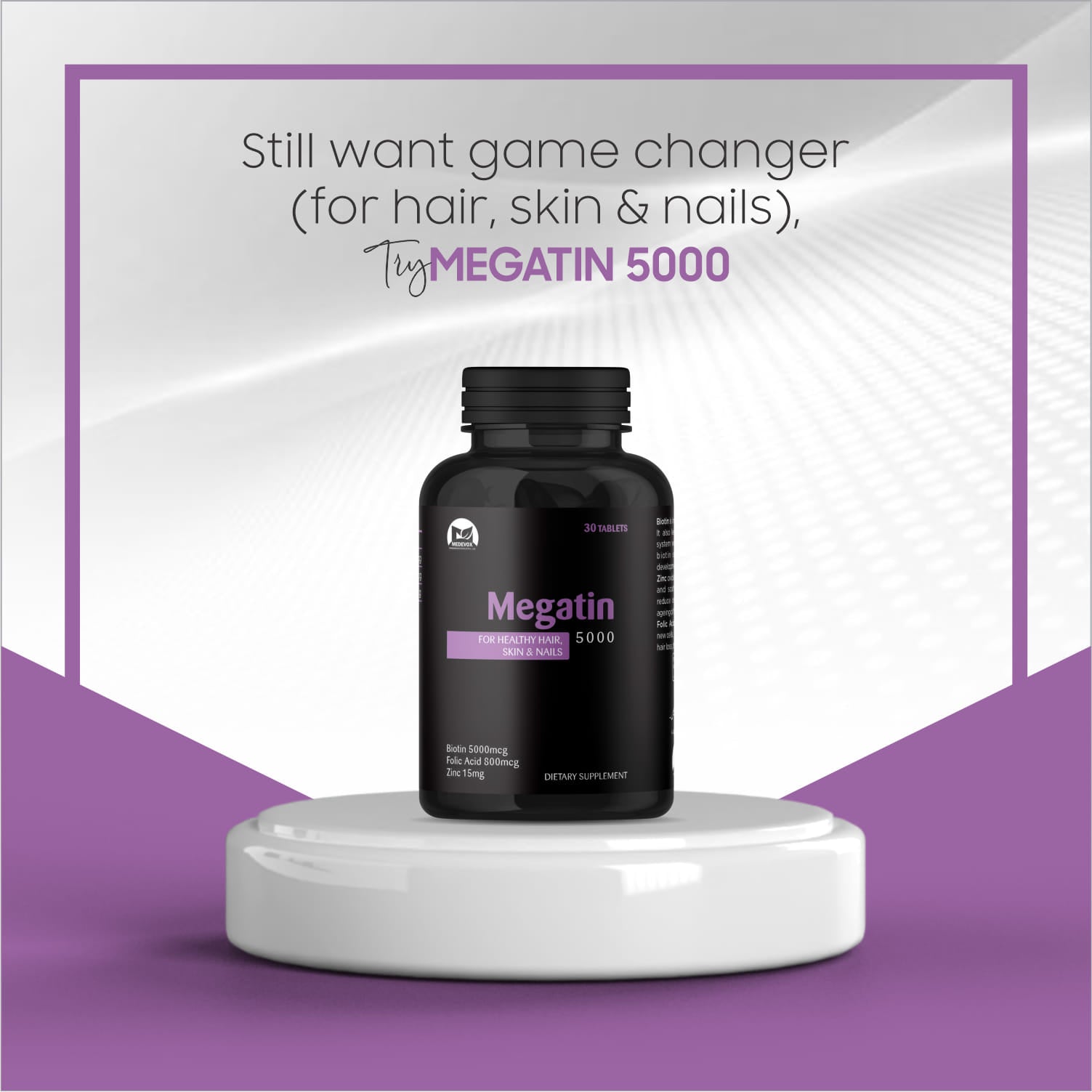 Biotin for hair, skin and nails 5000mcg, Biotin Tablets for hair with Biotin Plus-Megatin