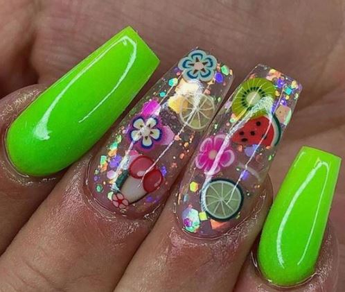 100pcs Fimo Slices Mixed Fruit & symbol Polymer Clay Slices Cane Manicure Nail Art Decoration