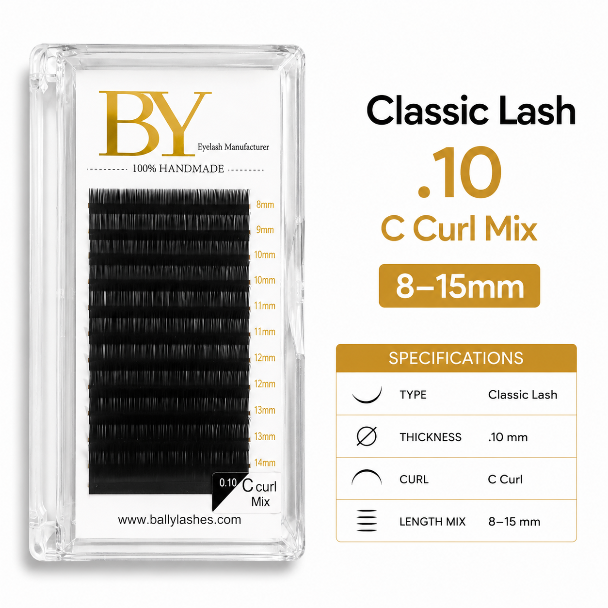 BY Classic Eyelash Extensions .10 C Curl Mix 8–15mm | Professional Lash Tray