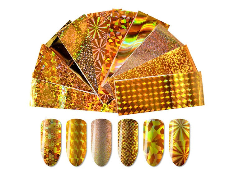 10pcs Golden Holo Nail Foils