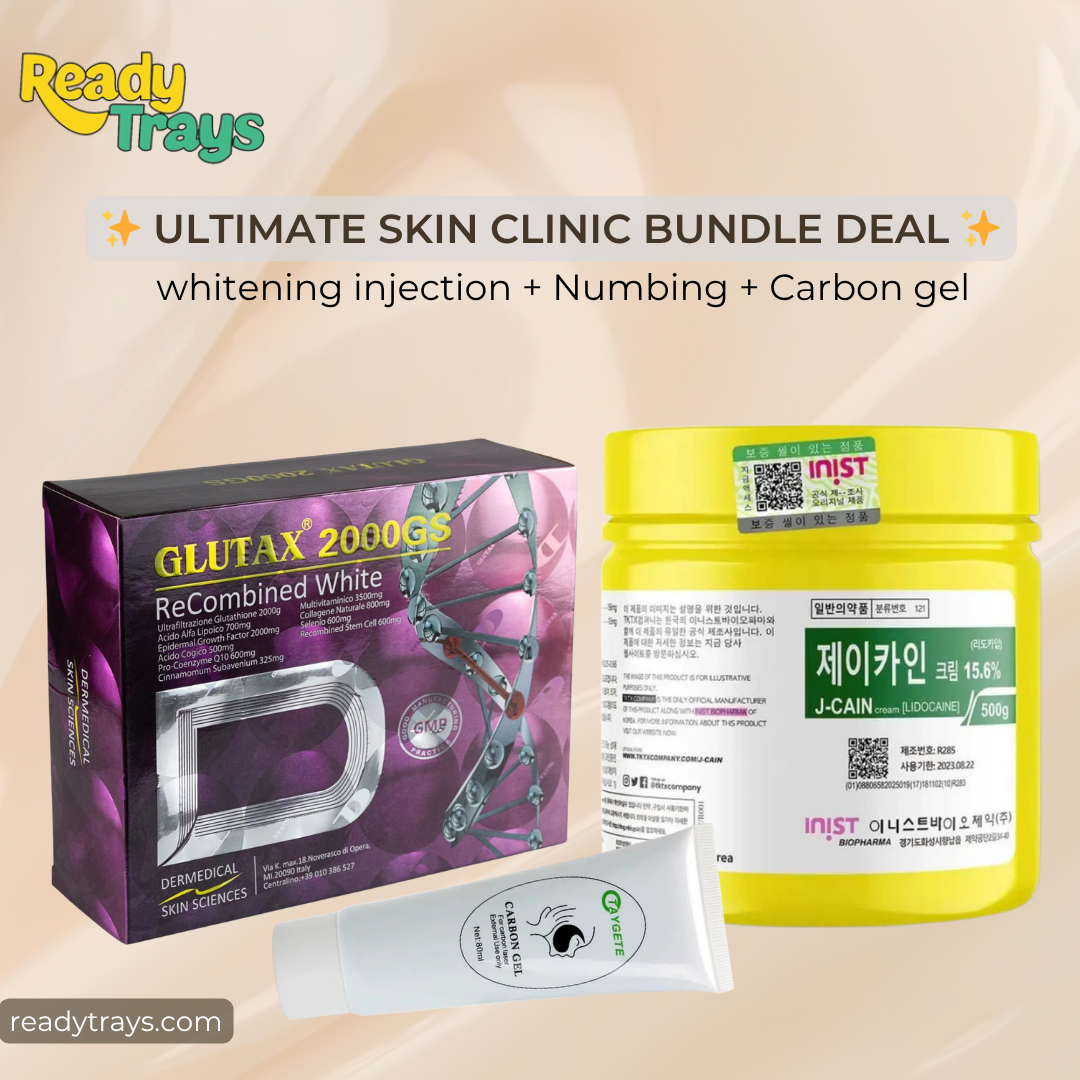 Glutax 2000GS Whitening Injection + Jacine 500g Numbing Cream + Carbon Gel 80ml Bundle Deal