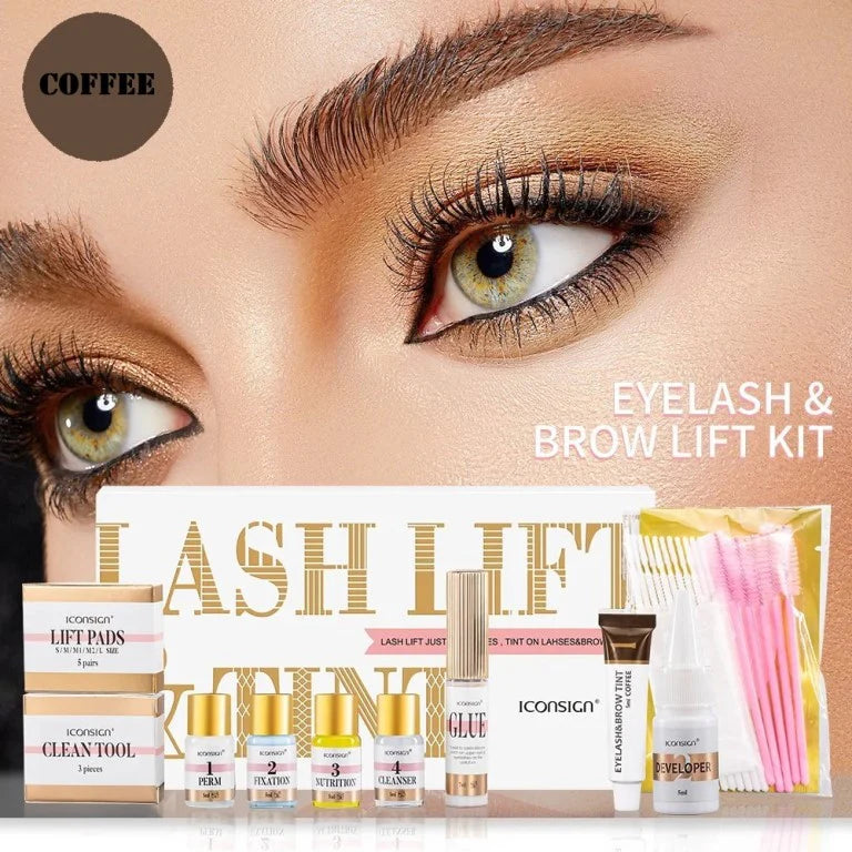 ICONSIGN 2-in-1 Lash & Brow Lift Kit – Semi-Permanent Curling Treatment for Salon & Home Use (Black, Coffee, Brown)
