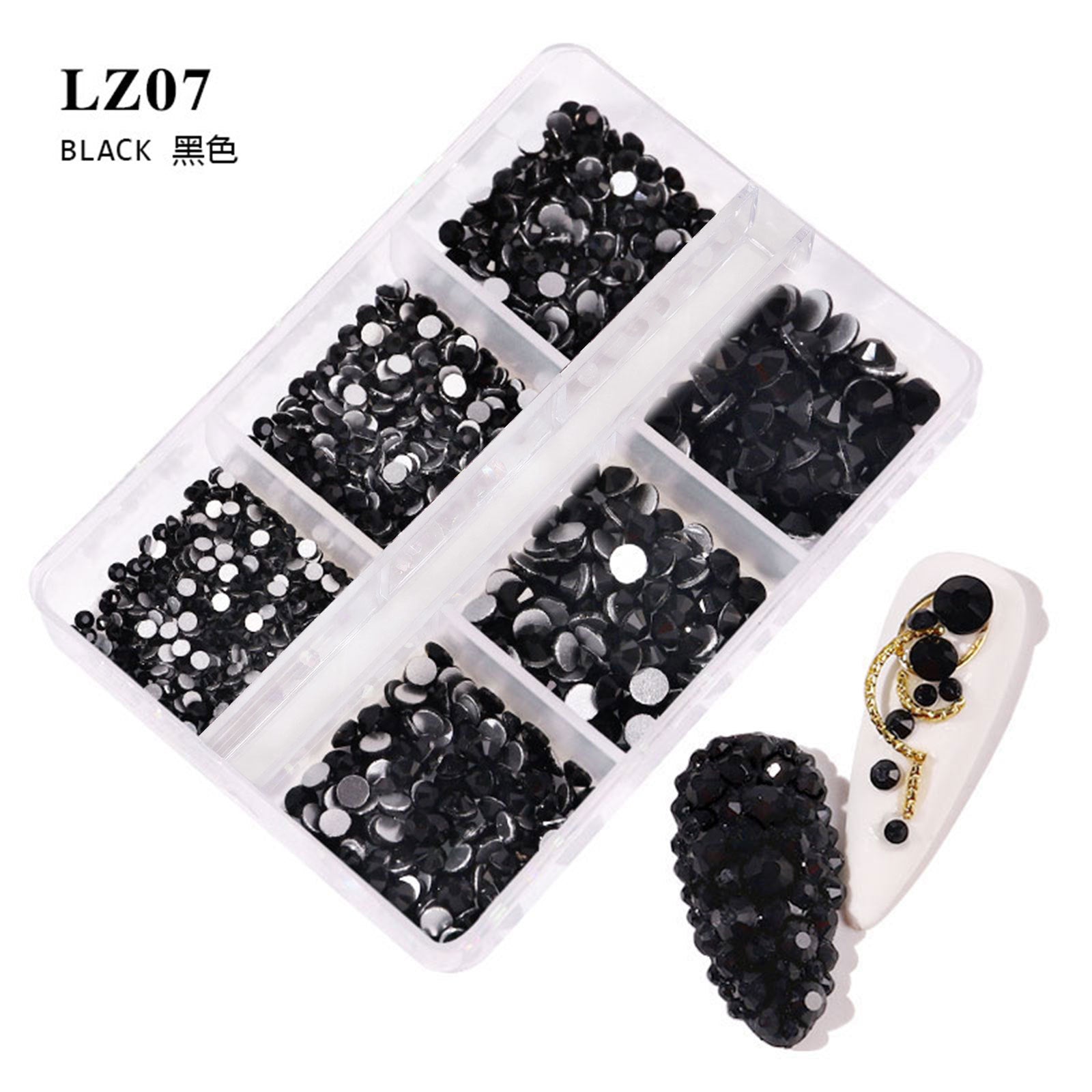 6-Grid Mixed Nail Rhinestones Set – Multi-Size Flat Back Crystal Gems for Nail Art, DIY Crafts & Salon Decoration