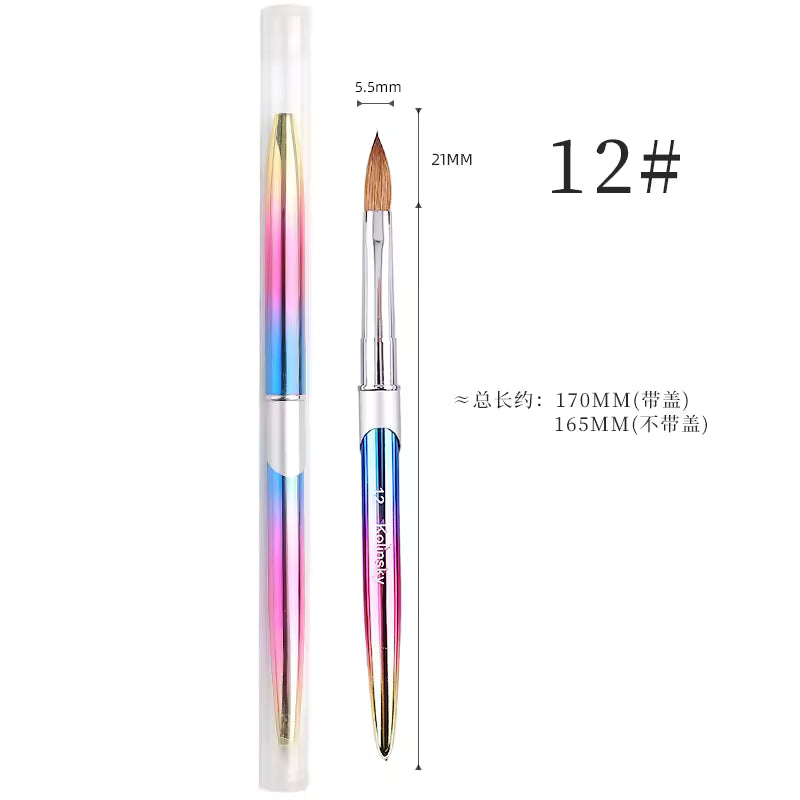 Acrylic Nail Art Brush #12 – Rainbow Chrome Handle, 5.5mm Oval Brush for Acrylic & Gel