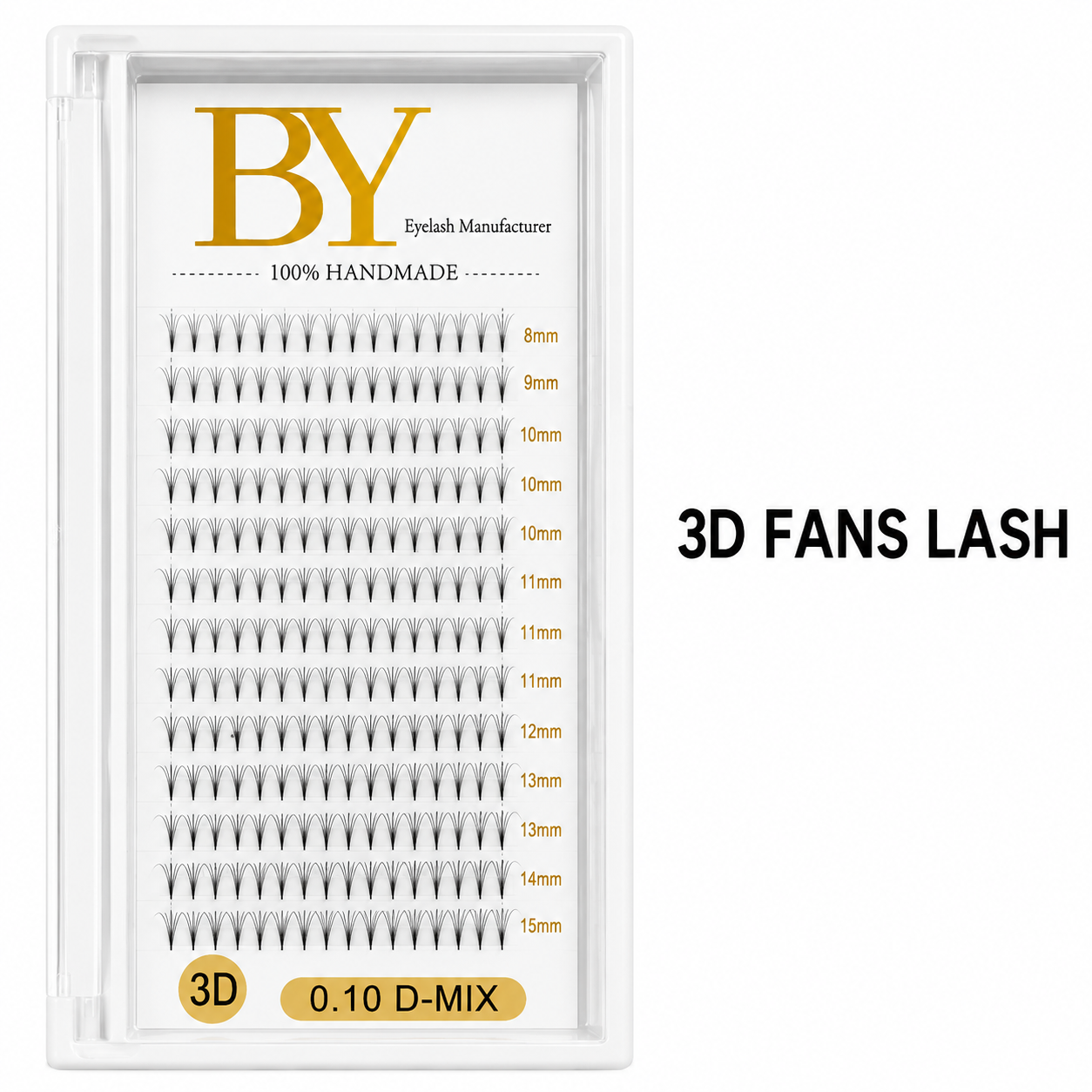 3D Fans Lash Extensions BY | Premium Handmade Pre-Made Fans | 0.10mm D Curl Mixed Tray (8-15mm) – Professional Lash Supplies