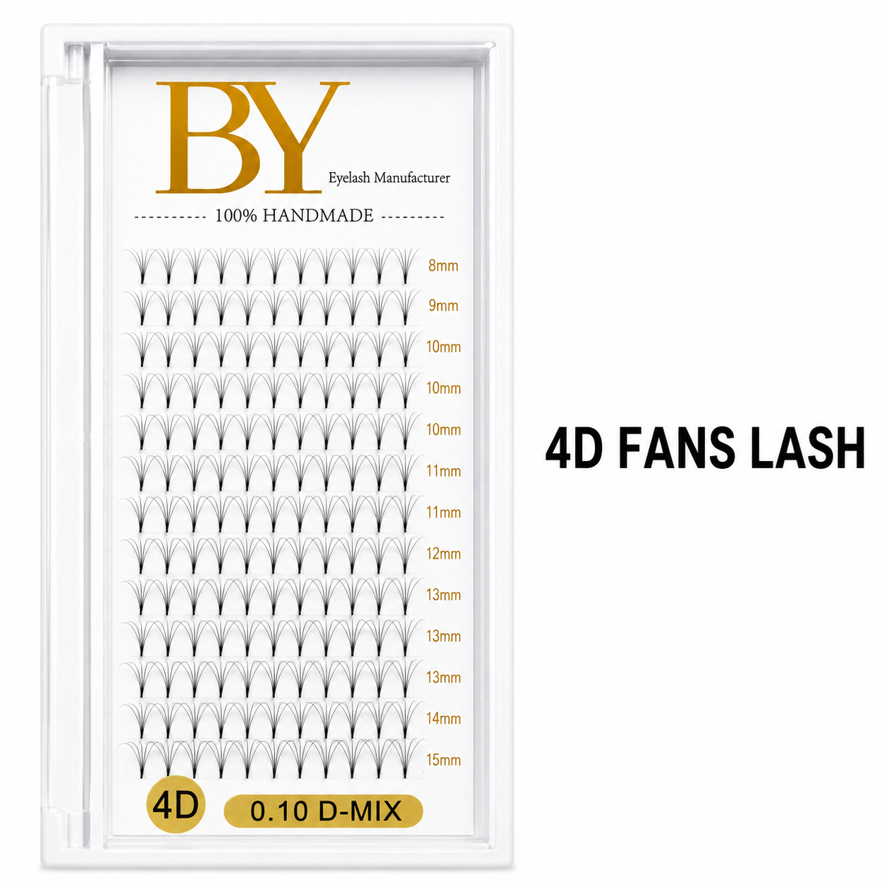 4D Fans Lash Extensions BY | Premium Handmade Pre-Made Fans | 0.10mm D Curl Mixed Tray (8-15mm) – Professional Lash Supplies