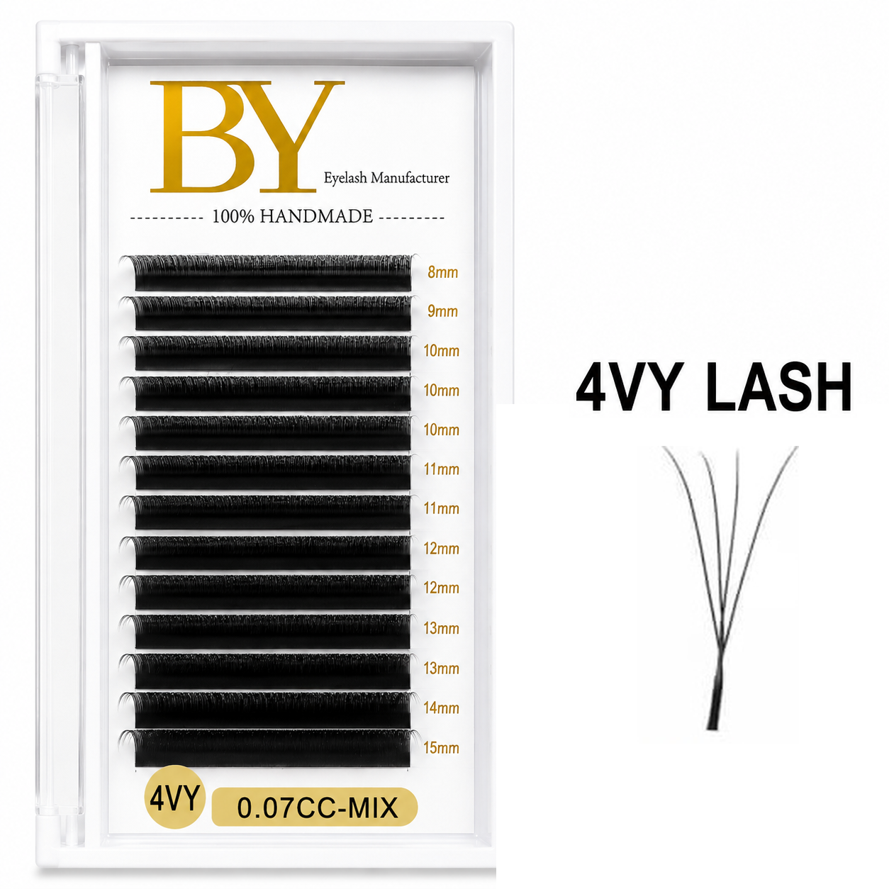 4VY Lash Extensions BY  | Premium Handmade V-Tip Volume Fans | 0.07mm CC Curl Mixed Tray (8-15mm) – Professional Lash Supplies