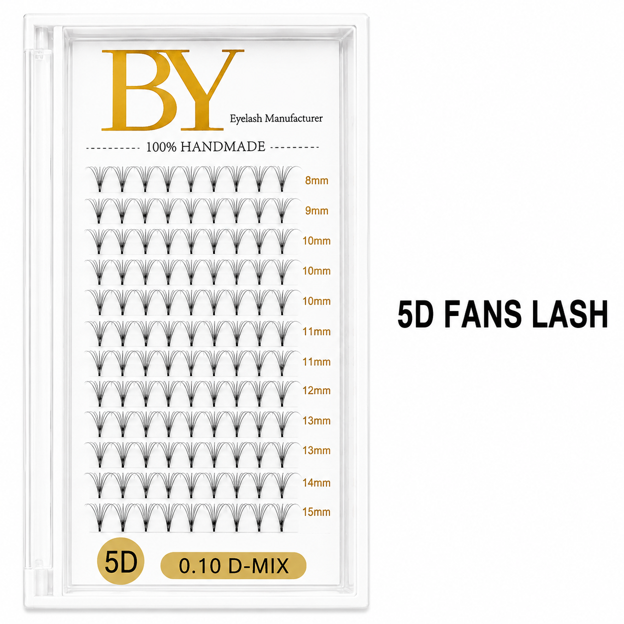 5D Fans Lash Extensions BY  | Premium Handmade Mega Volume Pre-Made Fans | 0.10mm D Curl Mixed Tray (8-15mm) – Professional Lash Supplies