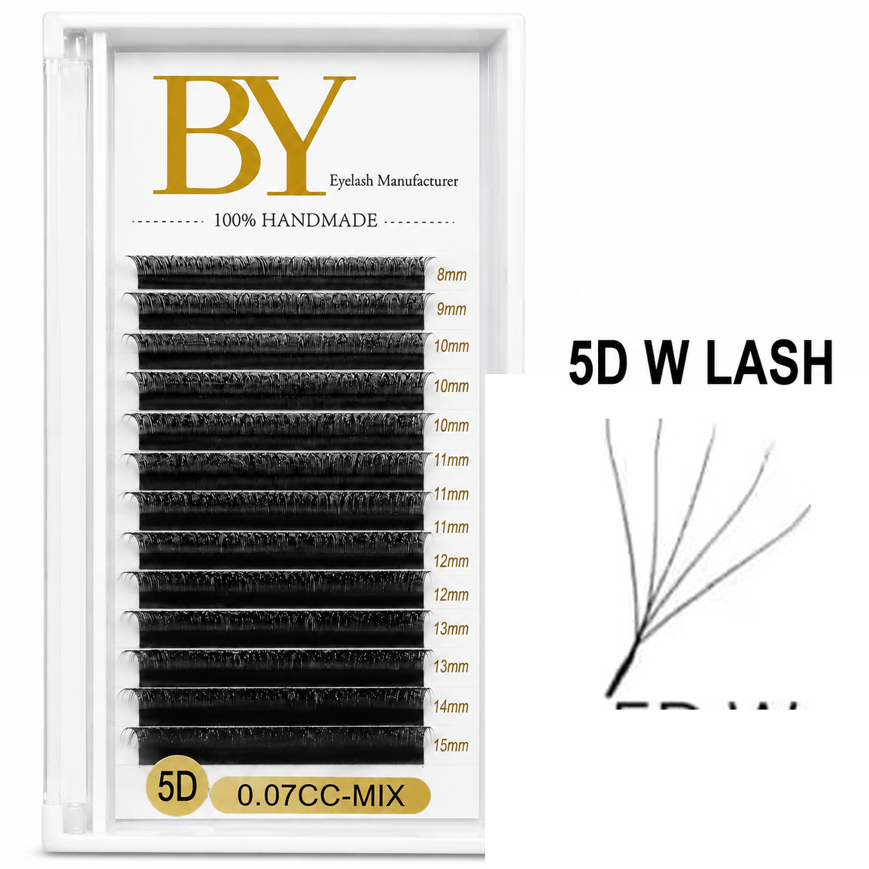 5D W Lash Extensions BY  | Premium Handmade Mega Volume Fans | 0.07mm CC Curl Mixed Tray (8-15mm) – Professional Lash Supplies
