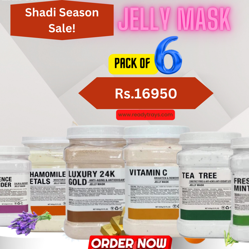 Pack of 6 Jelly mask (650g Jar) for beauty salon ( Vitamin C, Luxury Gold, Tea Tree, Freshmint, Chamomile, Lavender)