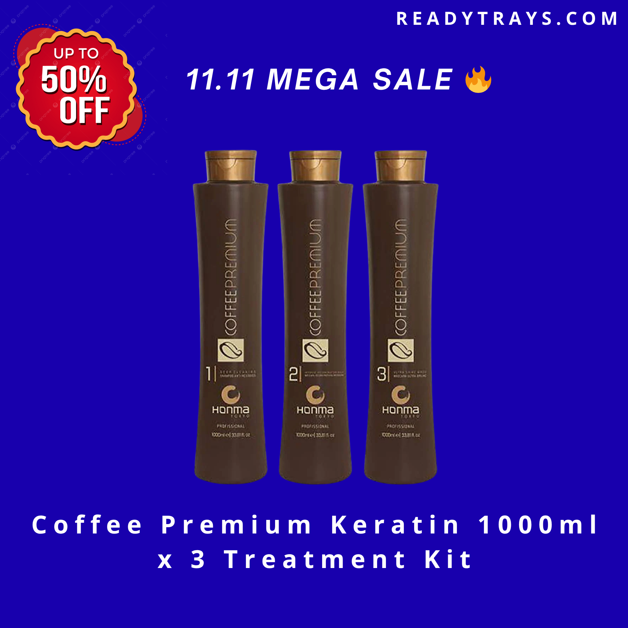 Coffee Premium Keratin 1000ml x 3  Treatment Kit