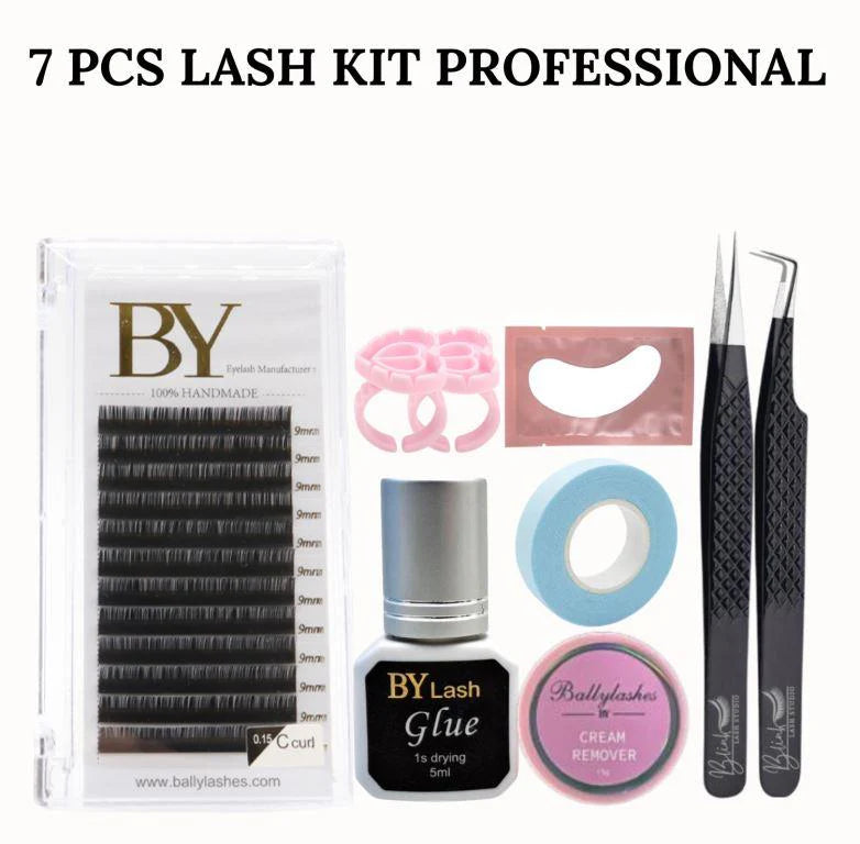 BY 7-Piece Eyelash Kit – Premium Salon-Grade Extensions (Handmade Lashes + Pro Tools)