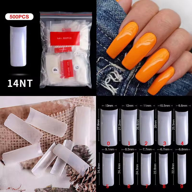 500PCS Natural Square Nail Tips – Full Cover Straight False Nail Tips for Acrylic, Gel & Press-On Nail Extensions