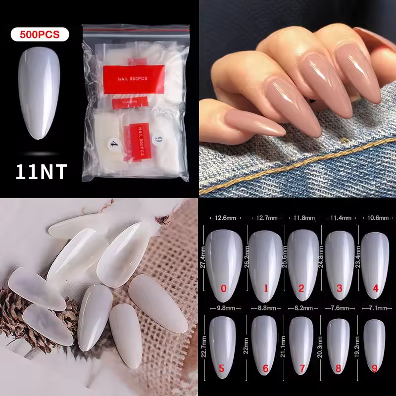 500PCS Natural Almond Nail Tips – Full Cover False Nail Tips for Acrylic, Gel, Poly Gel & Press-On Nail Extensions