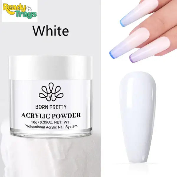 BORN PRETTY Acrylic Powder Set of 3 (10g Each) – Clear, White & Pink for Nail Extensions, Carving & DIY Nail Art
