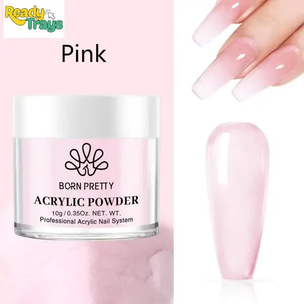 BORN PRETTY Acrylic Powder Set of 3 (10g Each) – Clear, White & Pink for Nail Extensions, Carving & DIY Nail Art