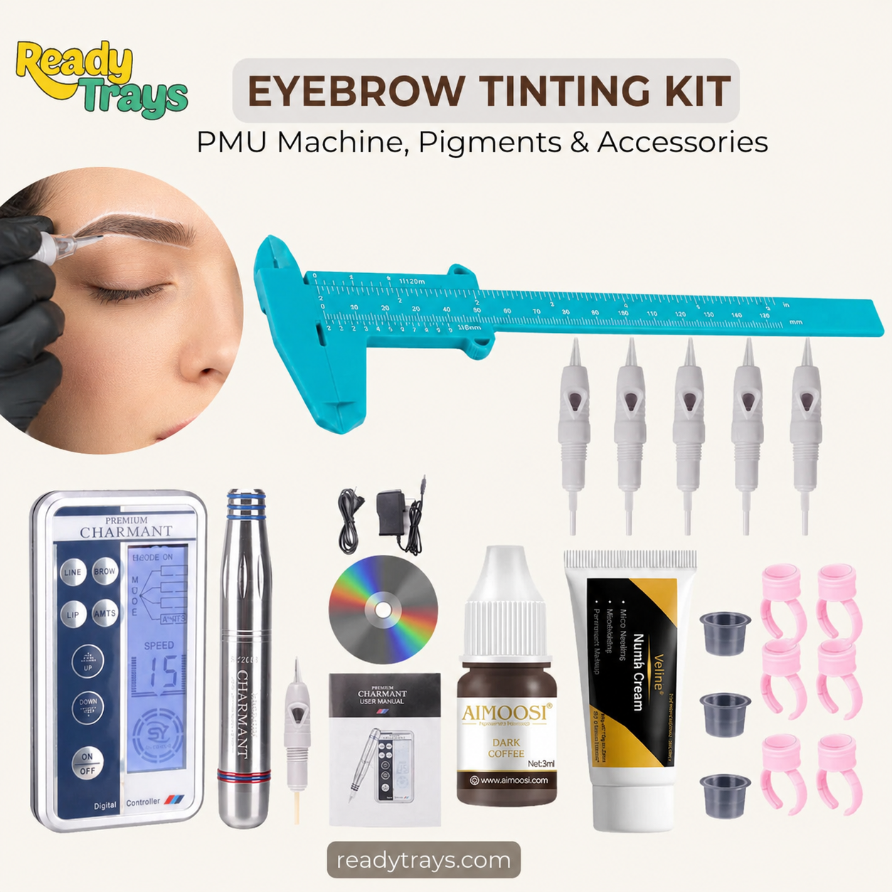 Charmant Premium Eyebrow Tinting Kit – PMU Machine, Pigment & Complete Accessories
