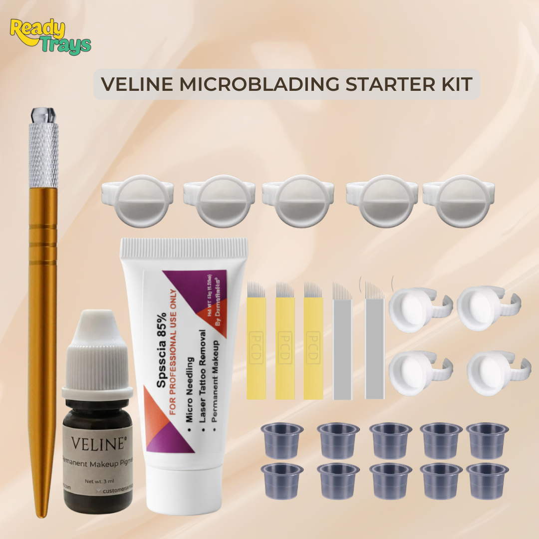 Veline Microblading Kit – eyebrow Pigment, Pen, Blades, rings & Numbing (Complete Set)