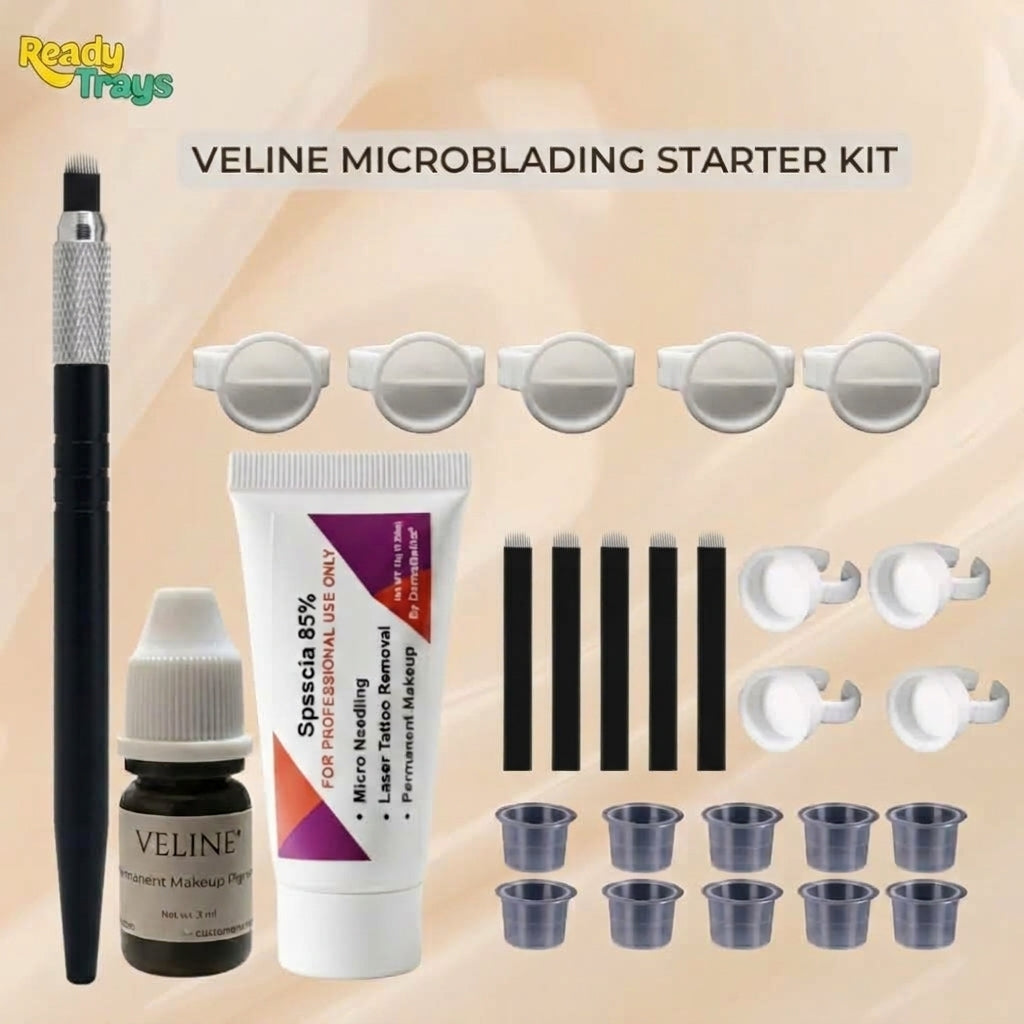 Veline Microblading Kit – eyebrow Pigment, Pen, Blades, rings & Numbing (Complete Set)
