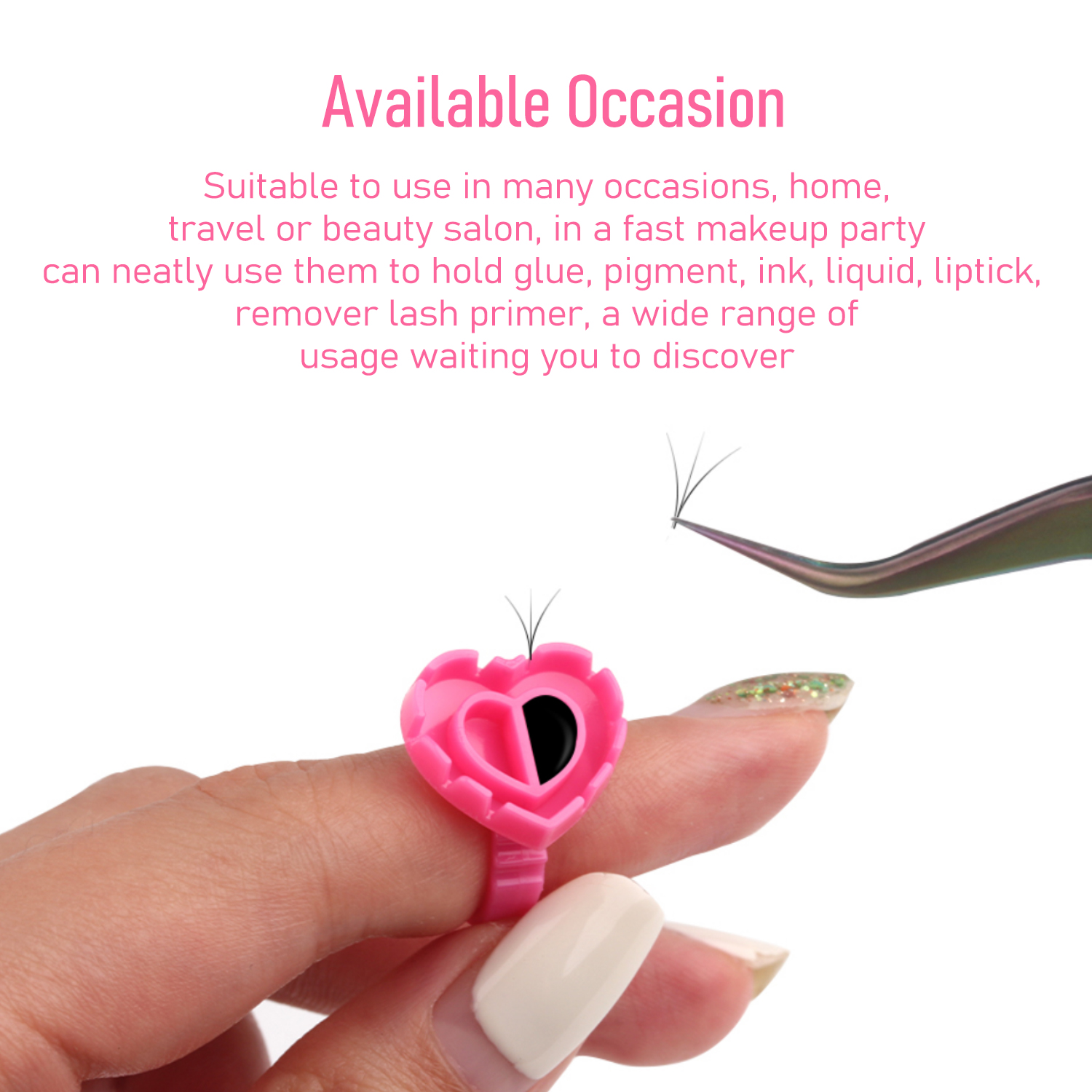 Eyelash Glue Rings – Adhesive Holders for Lash Extensions (Pink, Round/Heart Shape, Plastic)