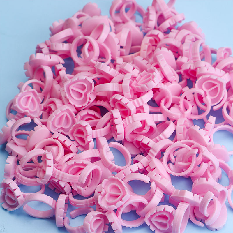Eyelash Glue Rings – Adhesive Holders for Lash Extensions (Pink, Round/Heart Shape, Plastic)