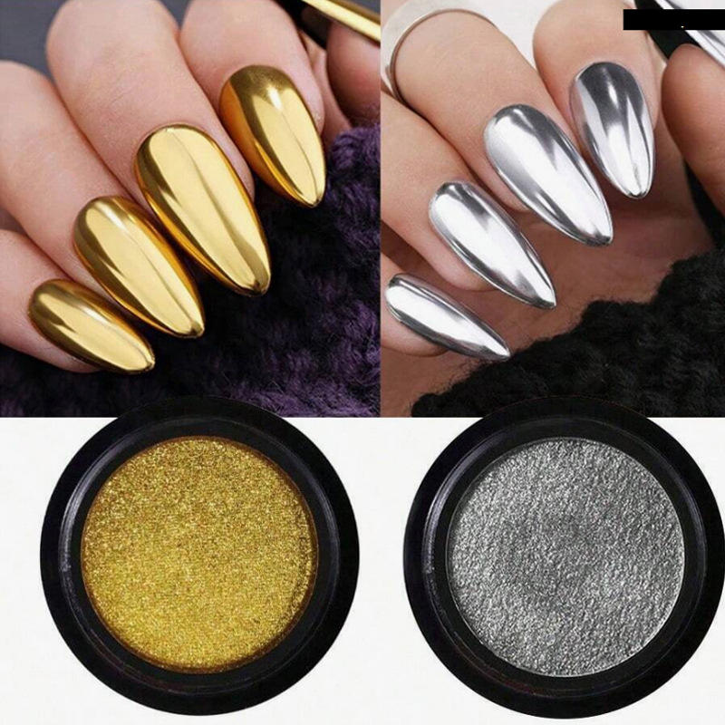 Chrome Mirror Nail Powder – Gold, Silver & Maroon Metallic Nail Pigment | Solid Mirror Effect for Gel Nails